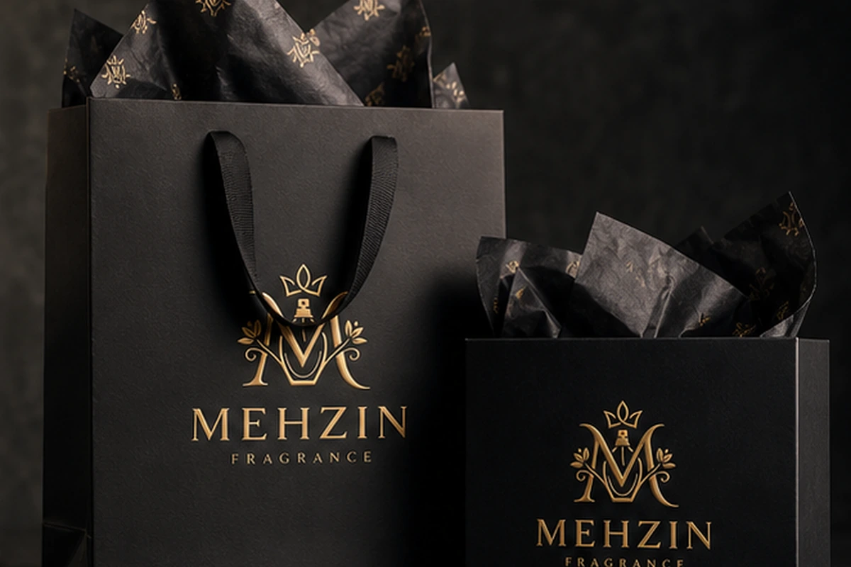 Mehzin Fragrance premium retail shopping bag