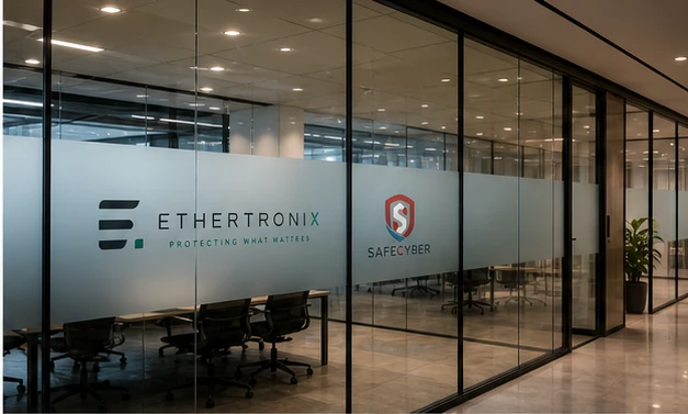 Ethertronix and SafeCyber frosted office glass